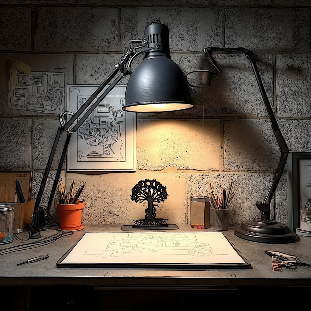 Elegant black Tree of Life metal artwork in industrial-style home setting, ideal for kitchen or living room spiritual dรฉcor