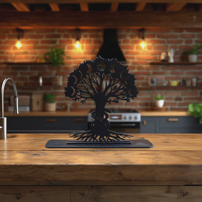 Symbolic Tree of Life home decor with crescent moons and roots, perfect spiritual accent for rustic loft or kitchen design